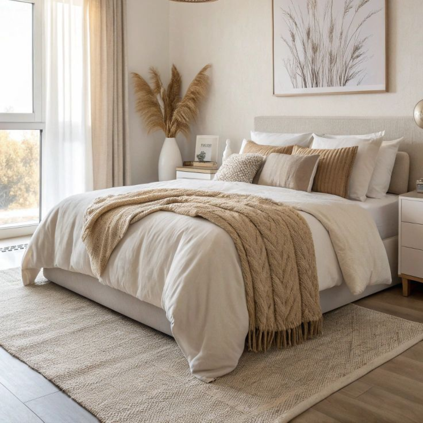 edredom de algodão macio em cama casal quarto aconchegante